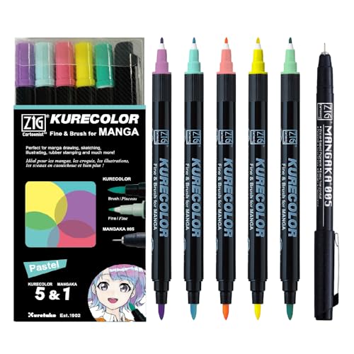 Marqueurs à double pointe Kurecolor Kuretake Zig lot de 5 feutres à base d'alcool pour artiste