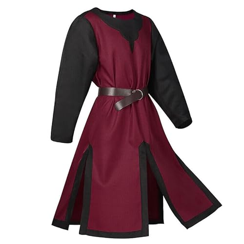 PRODUZONE Medieval Knight Tunic Surcoat Maroon Black Strip Reenactment Tabard LARP (S-6XL) - Maroon / Black Strip - Large