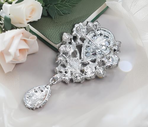 Image of Gyn&Joy Women's Austrian Crystal Bouquet Flower Teardrop Large Gorgeous Brooch Pin