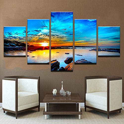 Impression sur toile 5 pièces paysage plage déco salon