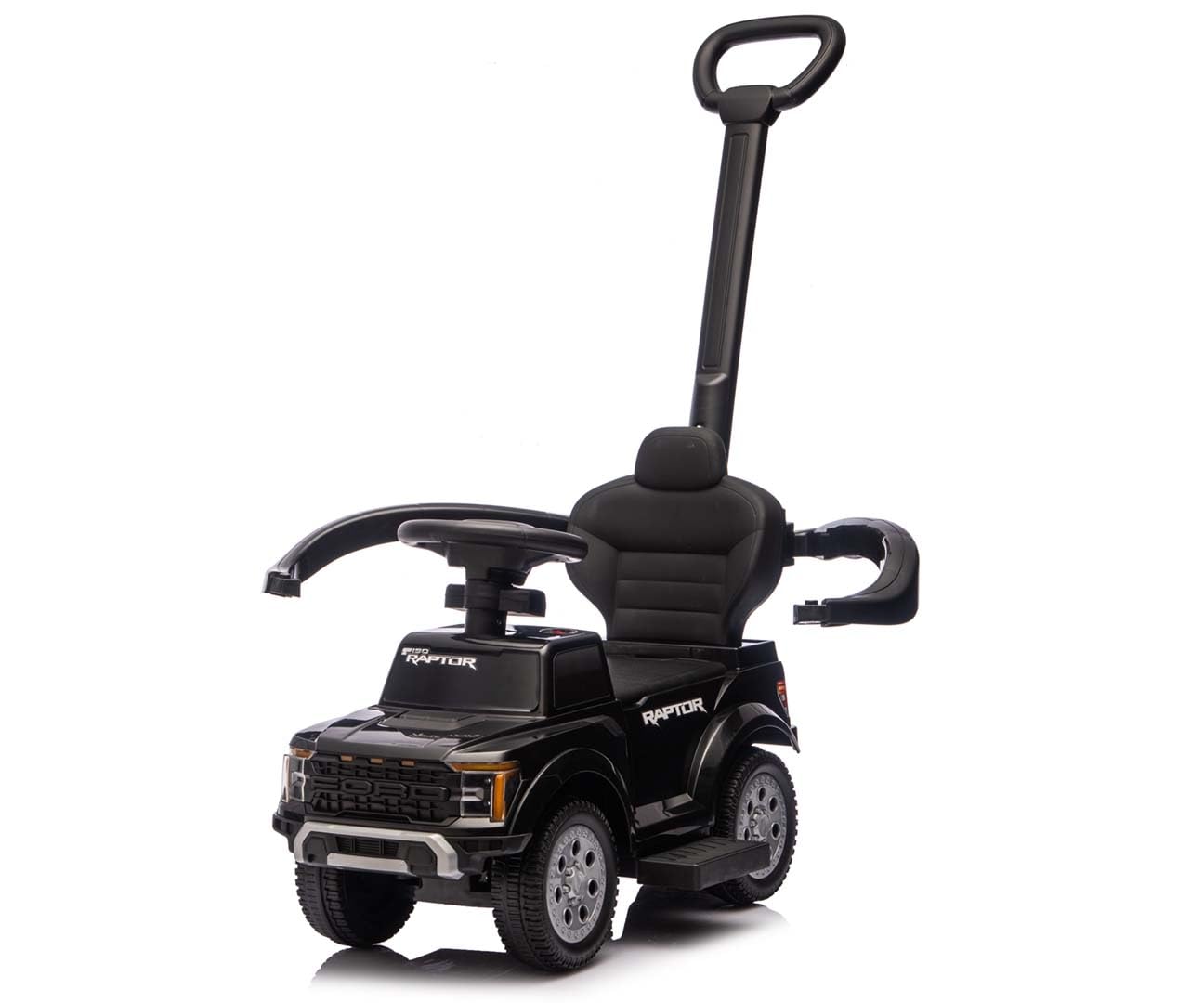 Milly Mally Ford F-150 Raptor 3-in-1 Rutschauto mit Schiebestange | Kinderfahrzeug für 12-36 Monate bis 25kg | Rutscher, Schiebewagen, Sound-Lenkrad, Fußstützen, Kippschutz | Lizenziert (Black)