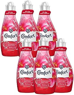 6 Pack of Comfort Strawberry & Lily All-Day Odour Defence for Your Clothes Fabric Conditioner for Long Lasting Freshness and Fragrance + Softness 36 Wash 1.26 Litre