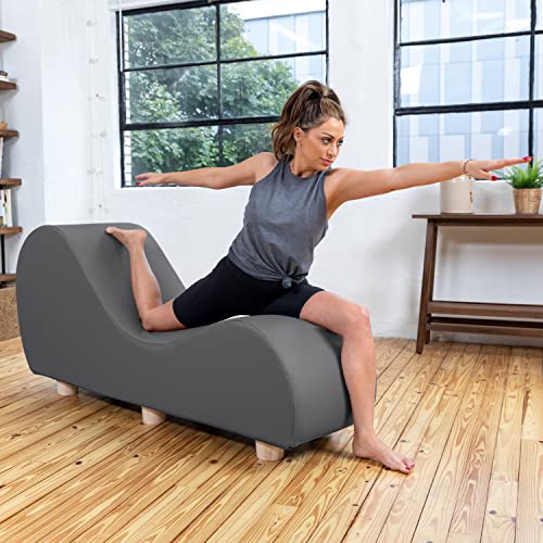 Avana Chaise Lounge Chair for Stretching and Relaxation, Maple Wood Feet, Faux Leather - Charcoal
