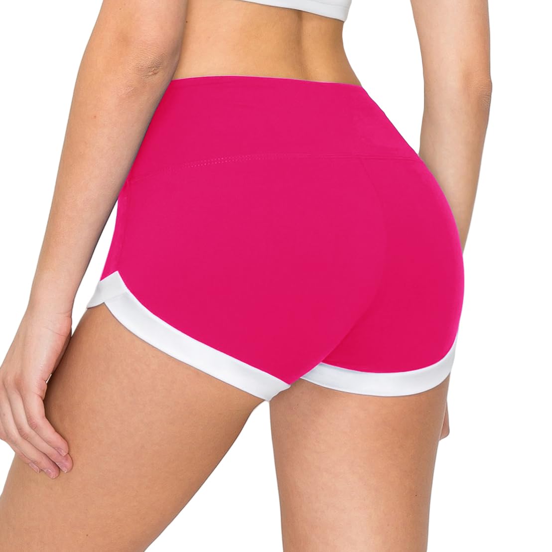 Women's Super Soft Casual Yoga Workout Shorts with Hem Fuchsia Wihte S