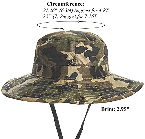 Boys Camo Sun-Bucket-Hat Summer Outdoor Safari Fishing-Hat Boonie-Cap for Big Kids 2-14Yrs4