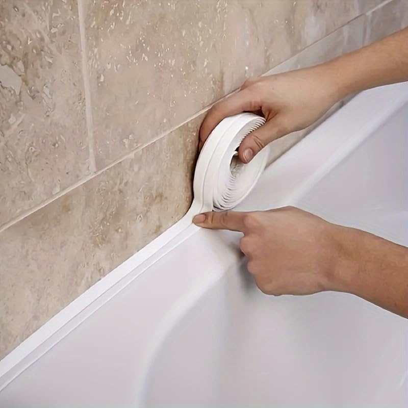 3.2m Self-Adhesive Toilet Caulking Strip, Bathroom Sealant Tape for Floor and Wall Edge Protection, White