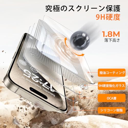 Image of UNBREAKcable Shatterproof Tempered Glass Screen Protector for iPhone 15 Pro [6-Pack] [Easy Installation Frame] [9H Hardness] [99.99% HD Clear][Bubble Free] for Apple 6.1 inch