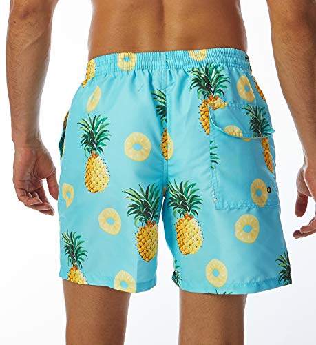 Silkworld Mens Swim Trunks Quick-Dry Pineapple Printed Swimsuit Shorts With Mesh Lining, Pineapple, Medium #TOP1