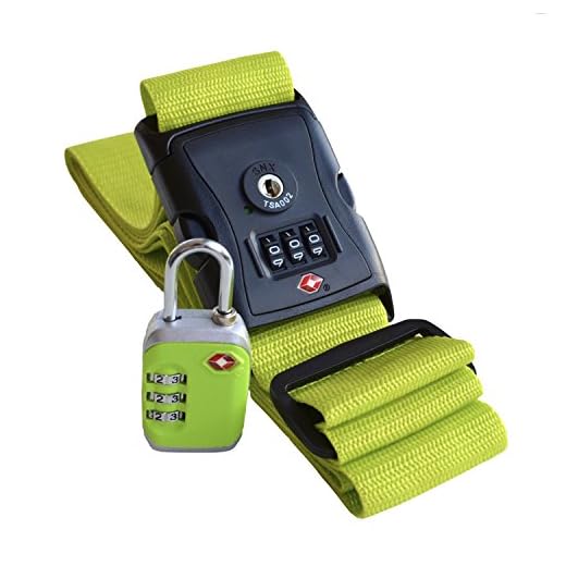 Cinghia & Lucchetto per Valigia (Set): verde, TSA - Tracolla di sicurezza con lucchetto a combinazione in metallo - Compatibile per tutti le valigie - Ideale per vacanze
