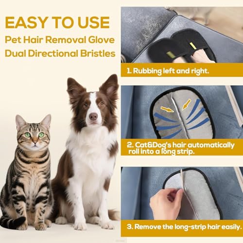 Image of Pet Hair Removal Glove - Static-Enhanced Grooming Mitt for Dogs & Cats - Reusable, Gentle Massage & Hair Remover for Sofa, Carpet, Car Seat - 23.5x18cm