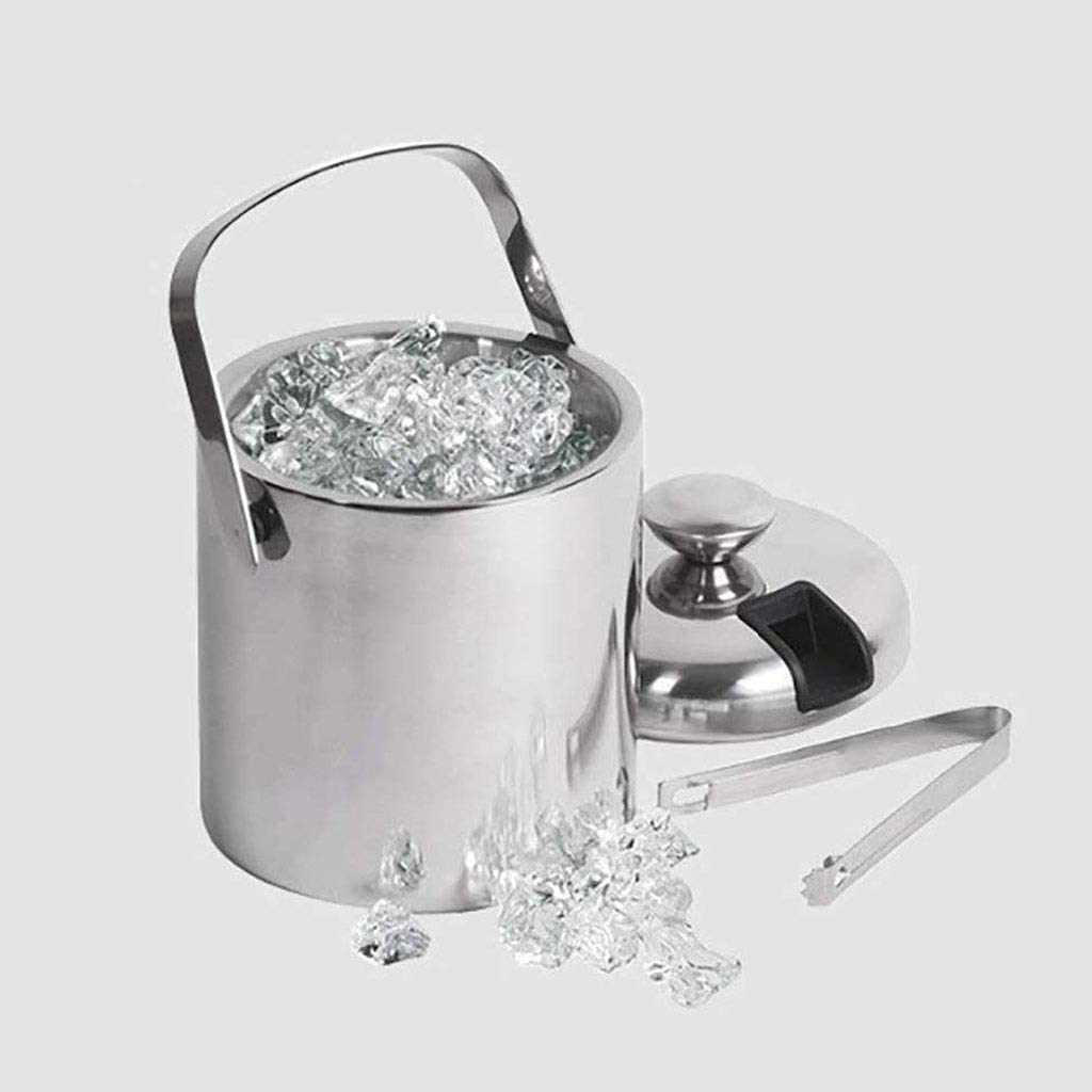 Juego de cubeta de hielo y pinzas para hielo Cubeta de hielo de acero inoxidable, cubeta de hielo aislada de acero inoxidable de doble pared con tapa y pinza para hielo incluida El colador mantie