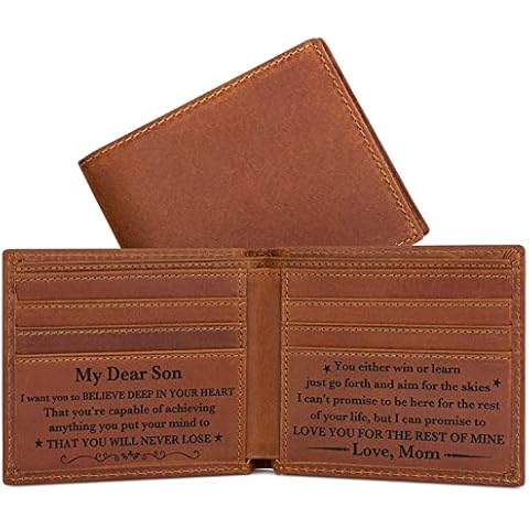 kullder Personalized Wallet for Son from Mom Gift Mens Engraved Wallet Leather to Son Gifts on Christmas, Birthday, Graduation Cover