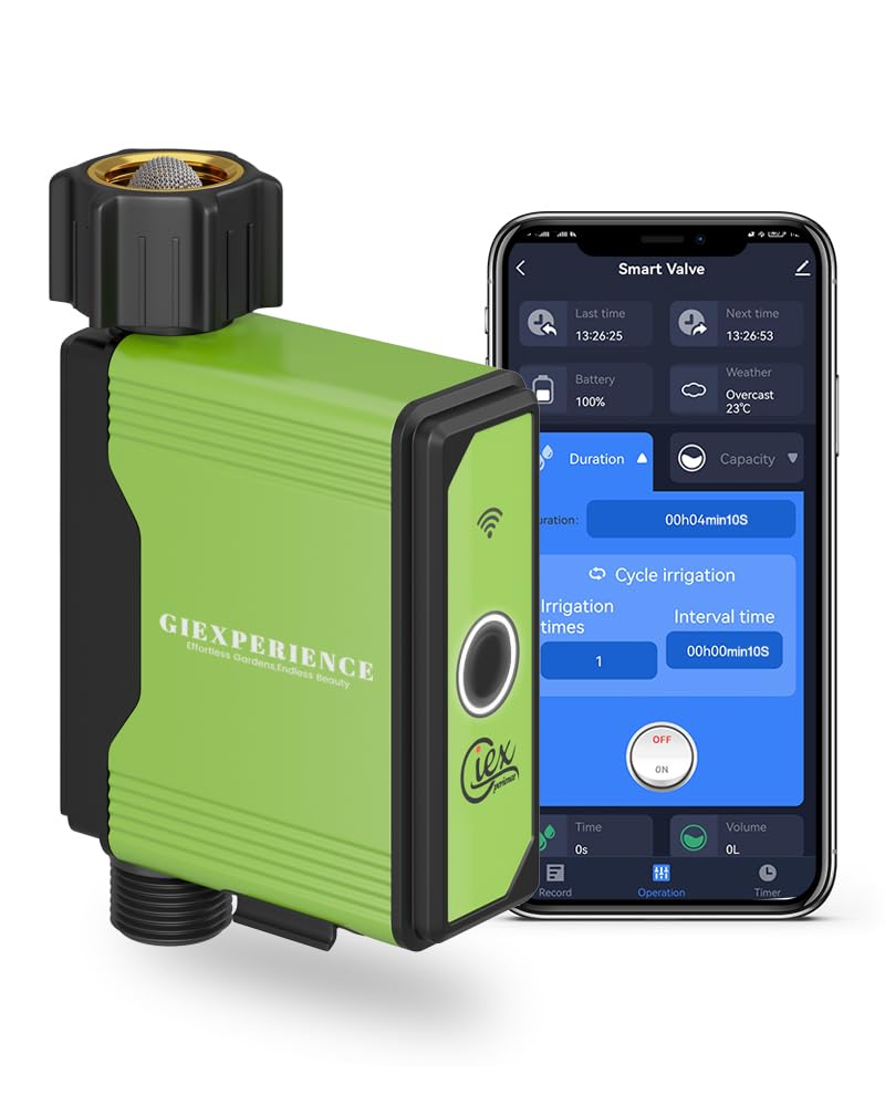 GIEX ZIGBEE Sprinkler Timer GX-02,Built-in Flow Meter, Smart Irrigation Garden Hose Watering Controller Work with TUYA APP and Smart Life APP