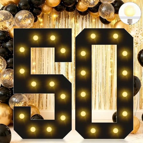 4FT Light Up Numbers 50 Easy to Assemble Black Giant Marquee Number