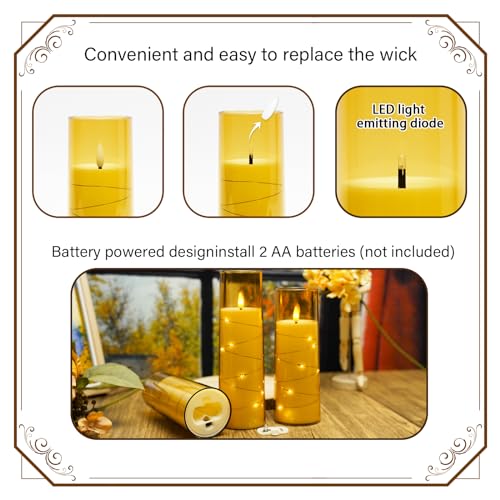 Image of Nimiko Flickering Flameless LED Candles,Battery Operated Candles 9 Pcs with Embedded Star String,Acrylic LED Pillar Candles with Remote,Suitable for Home Decoration to Create an Atmosphere(Gold)