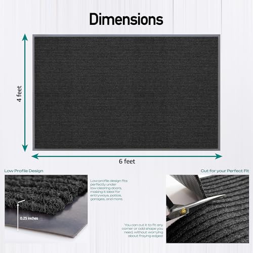 Image of MaxMat Oversized Industrial Door Mat - Heavy Duty, Waterproof, Low-Profile, Easy to Clean, Rubber Floormat (4 x 6 Feet, Black, MXM-RIB0046BK)
