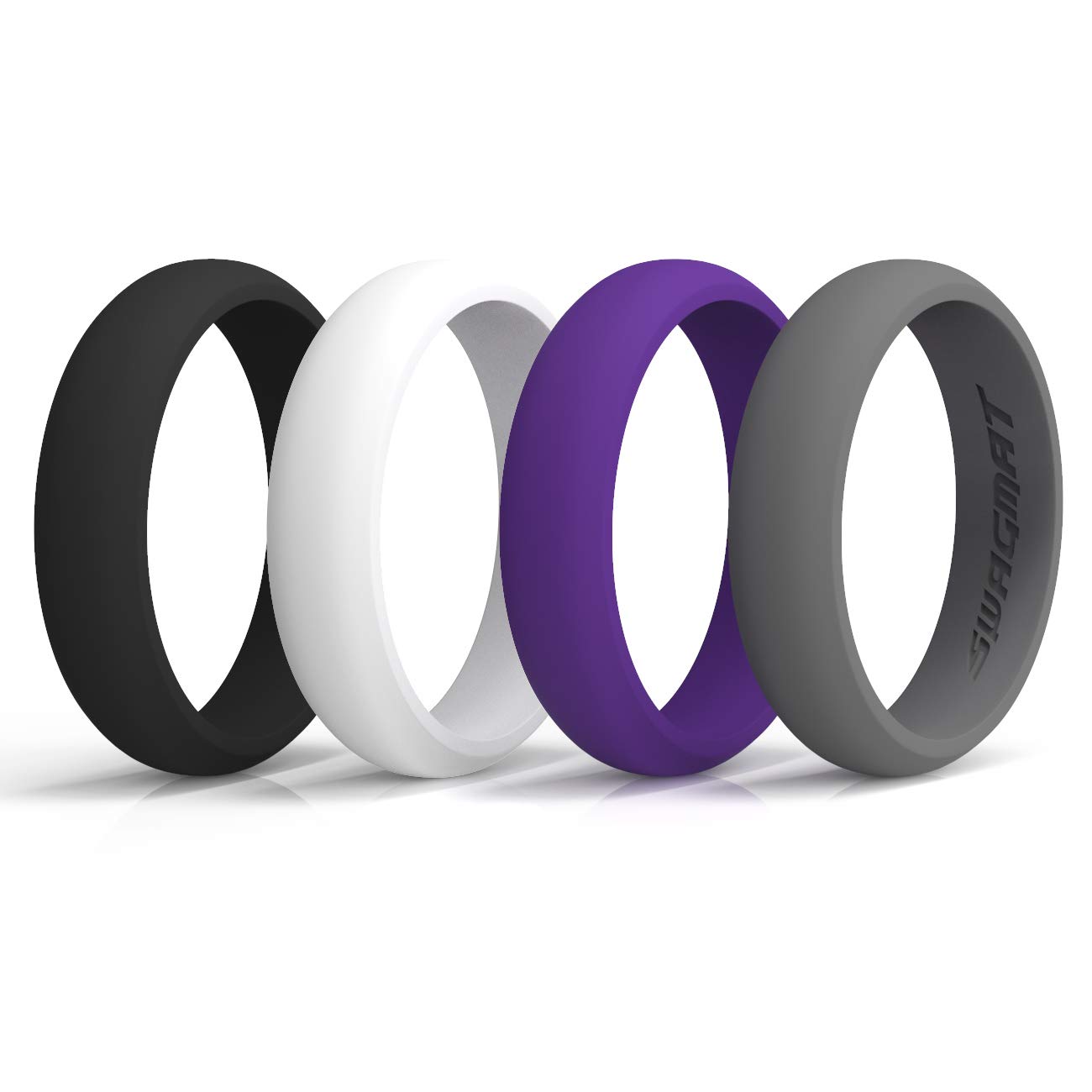 SwagmatWomen’s Silicone Wedding Ring – 4 Ring Pack – Black, Boulder Gray, Seashell White, Royal Purple - 5.5 mm Width - 2 mm Thickness