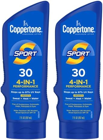 Coppertone Sport Sunscreen Lotion SPF 30, Sweat, Heat and Water Resistant Sunblock, Lightweight, Oxybenzone Free, Sunscreen Twin Pack, 3 Fl Oz Bottle, Pack of 2