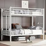 Bellemave Bunk Bed Twin Over Twin, Twin Bunk Beds with High Guardrail and Build in Ladder, Kids Bunk Beds with Slats, No Box Spring Needed, White