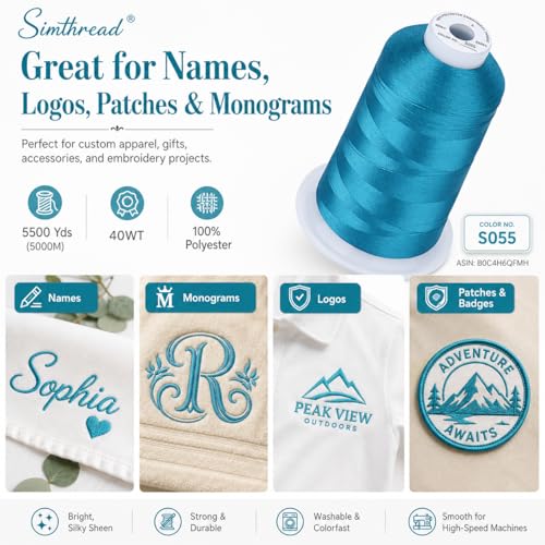 Image of Simthread 5000M 40WT Polyester Embroidery Thread, Blue Satin S055 | 5000M 40WT polyester thread feeds smoothly for machine embroidery, monograms, logos, patches and quilting.