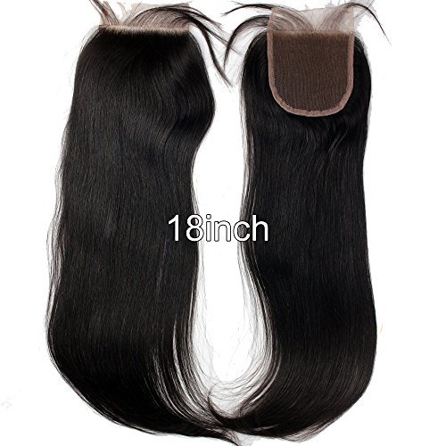 Malaysian Virgin Hair 4x4inch Straight Closure with Baby Hair and Bleached Knots 18inch Straight Natural Black
