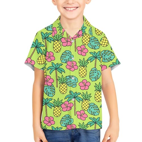 Image of Kids Hawaiian Shirt Quick Dry Button Up Flamingo Tropical Print Classic for Boys Girls 3-16 Years Old