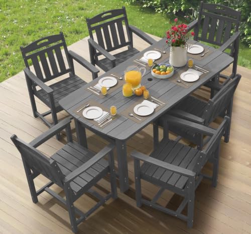 Image of Ciokea HDPE Outdoor Dining Set of 6, Patio Table and Chairs Sets, Grey