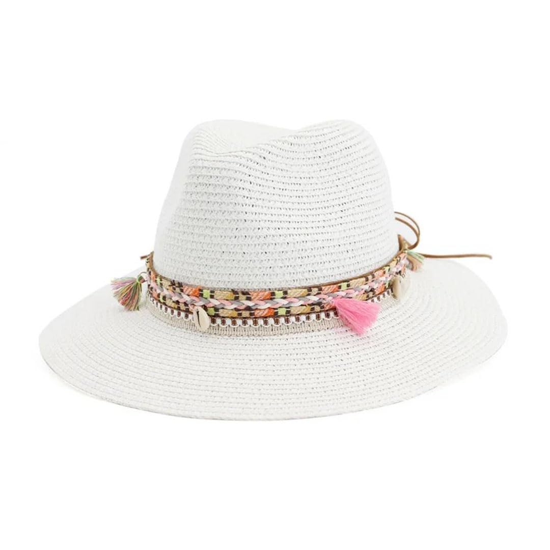 Sombrero de Paja para Mujer, Estilo Fedora, Informal, para Playa, Verano (Azul, 6 7/8)