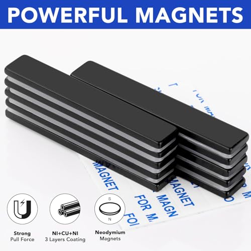 Image of MIKEDE Heavy Duty Magnets, 12 Pack Strong Neodymium Magnets Heavy Duty Bar Magnet with Double-Sided Adhesive,Powerful Small Rare Earth Magnet for Fridge, Garage,Kitchen - 2.36 x 0.39 x 0.12in