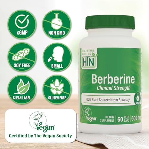 Image of Health Thru Nutrition Berberine HCl 500mg 60 Servings | Clinical Strength Supplement | Certified Vegan | Non-GMO | Soy Free | 3rd Party Tested
