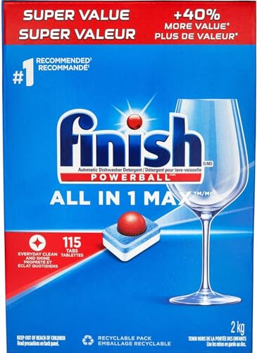 Finish - All in 1 MAX - Dishwasher Detergent - Powerball - Dishwashing Tablets Powerful Clean- Dish Tabs - Fresh Scent, 115 Count - Packaging May Vary