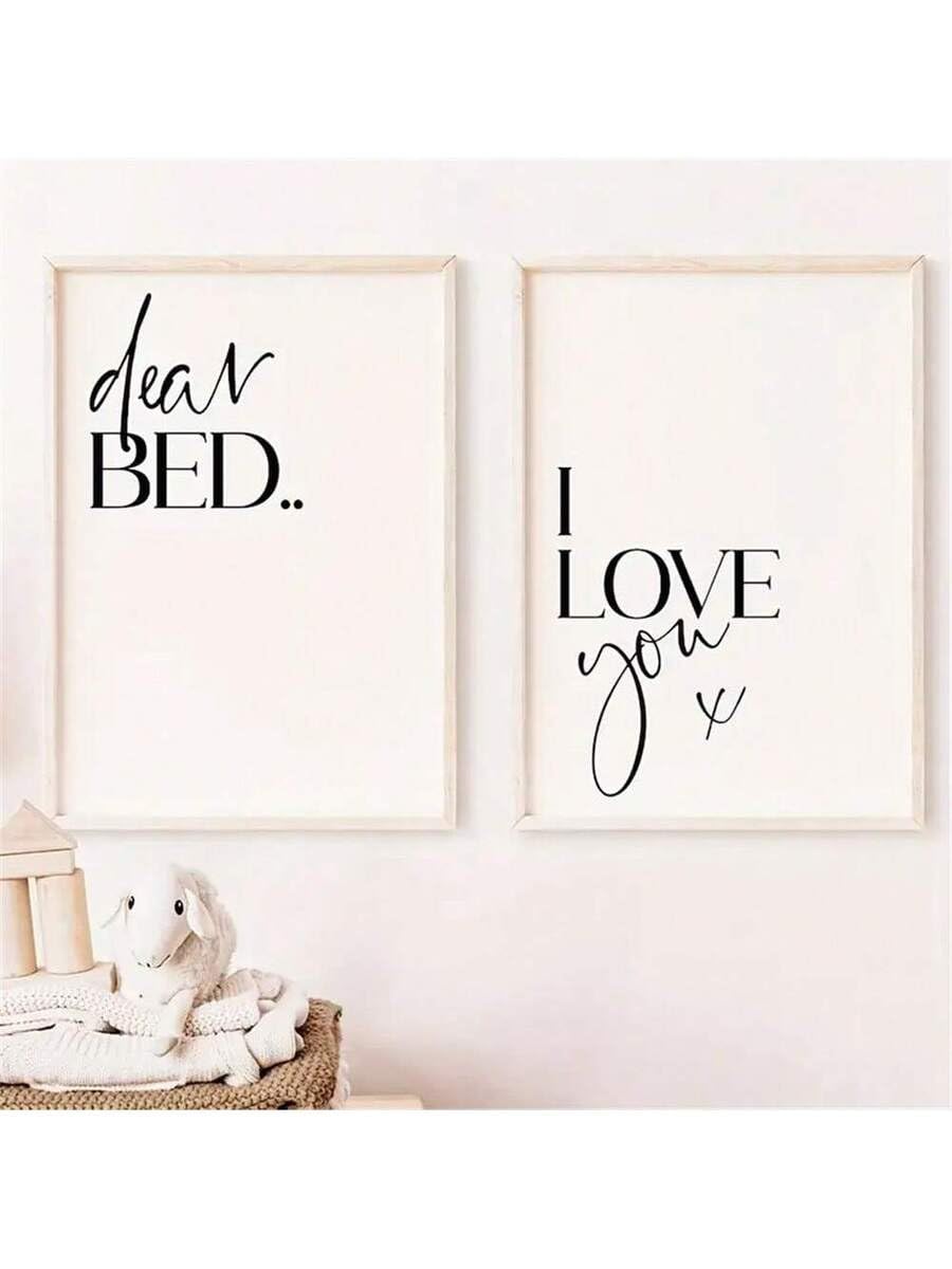 lianyibo 2 cuadros modernos de lienzo con la frase Querida cama, te amo, ideales para decoración de dormitorio (80x120cm x2/marco interior)