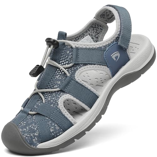 Dannto Women's Sport Sandals Close Toe Mesh Hiking Outdoor Athletic Casual Walking Sandals Water Shoes,Blue Grey,36,Size 6