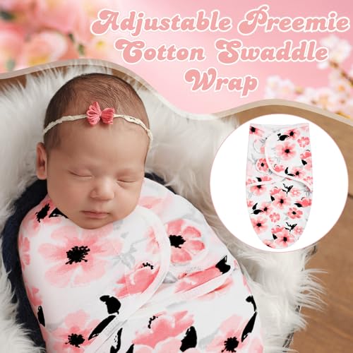 Image of Newwiee 4 Pcs Preemie Baby Swaddle Wrap Adjustable Cotton Swaddle Sleep Blanket for Preemie Boy Girl Improves Sleep Essentials(Flower Style)