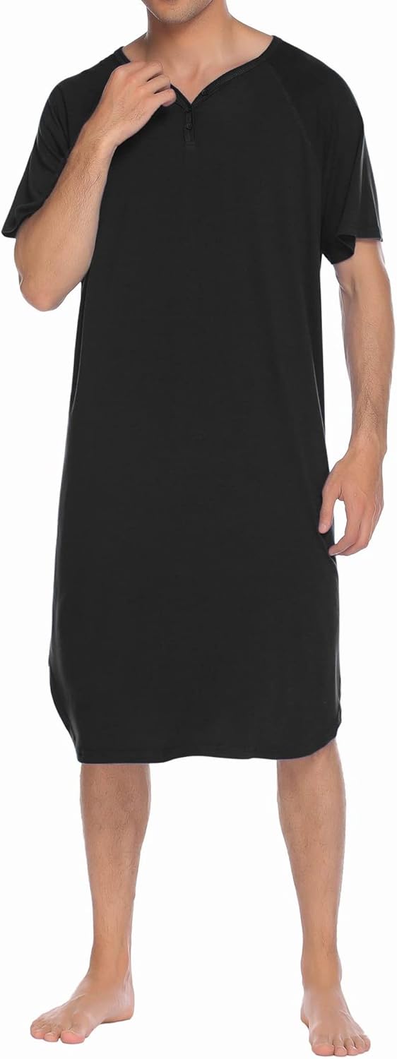 Ekouaer Sleepwear Men's Nightshirt Short Sleeve Pajamas Comfy Big & Tall Henley Sleep Shirt M-XXXL - Image 3