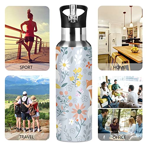 Fox Water Bottle Kids Fox Thermos Bottle With Straw Lid Cute Forest Animals Leakproof Insulated Stainless Steel Water Flask For Sport Gym Outdoor 20 Oz #TOP5