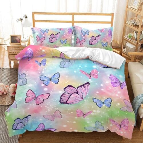 Housse de couette 90x190 papillons avec taie d'oreiller pour lit enfant