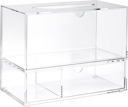 Miniatura 7 de Juvale Caja de pañuelos rectangular y soporte transparente para caja de pañuelos – 9.3 x 7 x 5 pulgadas – Cajón extraíble y 3 compartimentos –