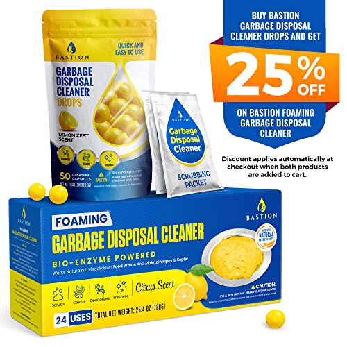 Garbage Disposal Cleaner And Deodorizer Drops- [[50-Count]] Lemon Zest Scented Kitchen Sink Freshener Pods & Drain Odor Eliminator Disposer Care Balls By Bastion #TOP1