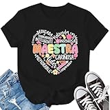 LBP Spanish Teacher Shirt for Women Maestra T-Shirt Bilingual Teacher Tee Tops Black