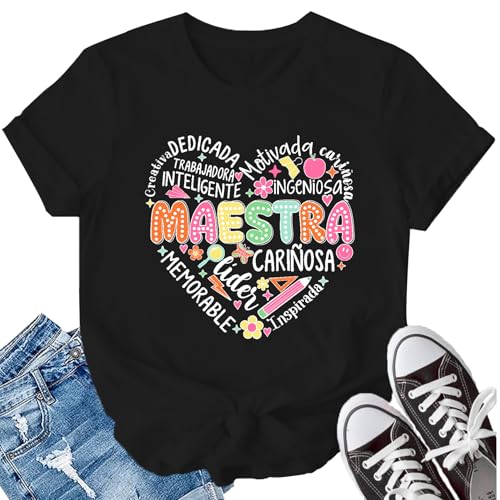 LBP Spanish Teacher Shirt for Women Maestra T-Shirt Bilingual Teacher Tee Tops Black