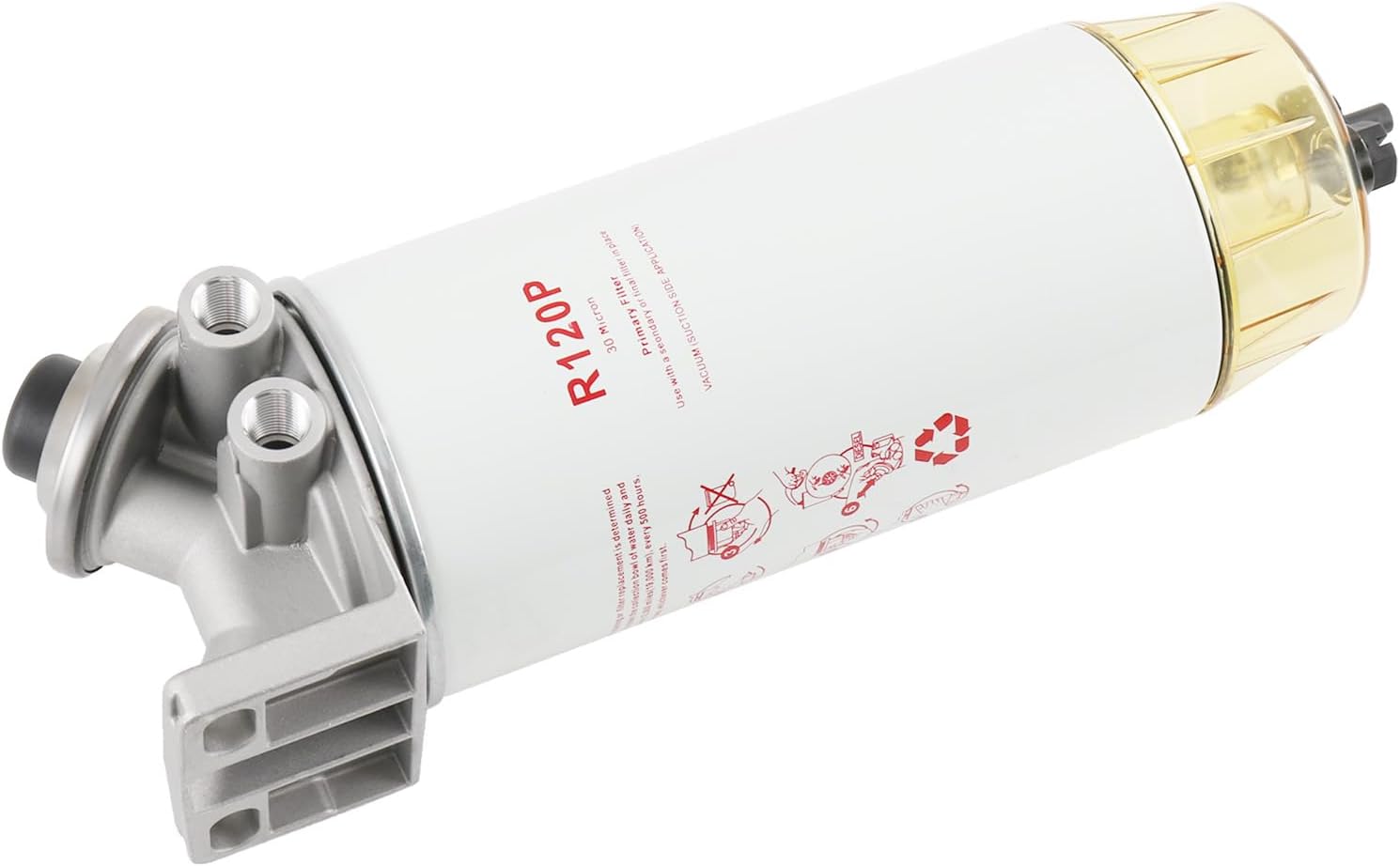 R120P Diesel Fuel Filter Water Separator 3/8" NPT 1-14" Hand Primer Pump HANLV 30 Micron M16*1.5 (R120P Fuel Filter)