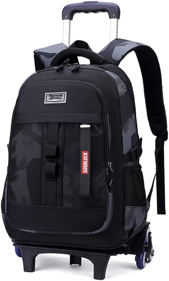 Camo Rolling Backpack for Boys Girls Backpack with Wheels Wheeled Bookbag Kids Roller School Bag Black