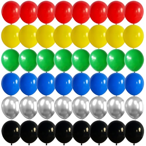 Image of 60 Pack Balloons Red Yellow Green Blue Black Party Balloons with Metallic Silver Helium Balloon, Rainbow Colorful Latex Balloons Set for Kids Birthday Carnival Themed Decorations