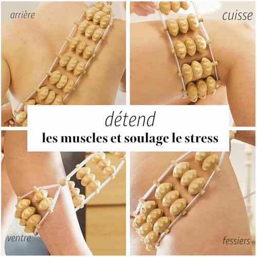 tuuli Kit de massage anti-cellulite - Rouleau de massage du dos avec poignée - Maderothérapie en bois – vue 4