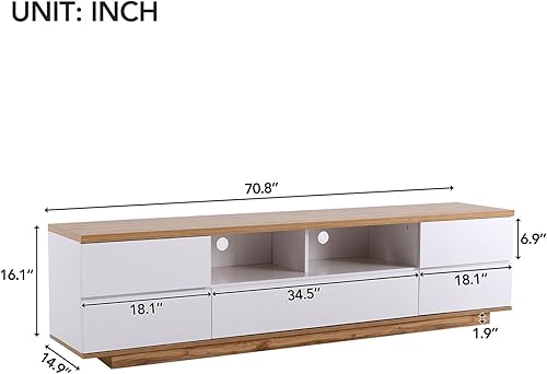 Miniatura 7 de Linique Moderno soporte de TV con 5 puertas de gabinete y estante de almacenamiento abierto, mesa de consola multimedia de madera maciza, centro de
