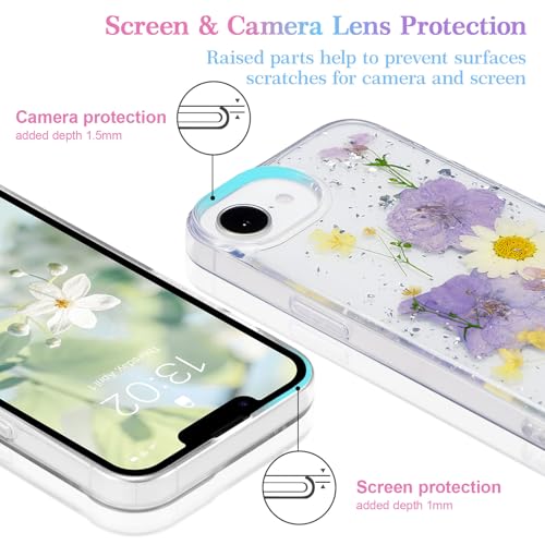 Coque iPhone 16e paillettes fleurs séchées silicone transparent rigide