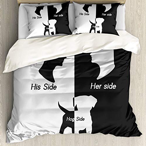 BIGCARJOB 3-Piece Twin Size Dog Side White Black Duvet Cover Set (1 Duvet Cover + 2 Pillowcases) - Microfiber Polyester, Polyester Blend - Zipper Closure