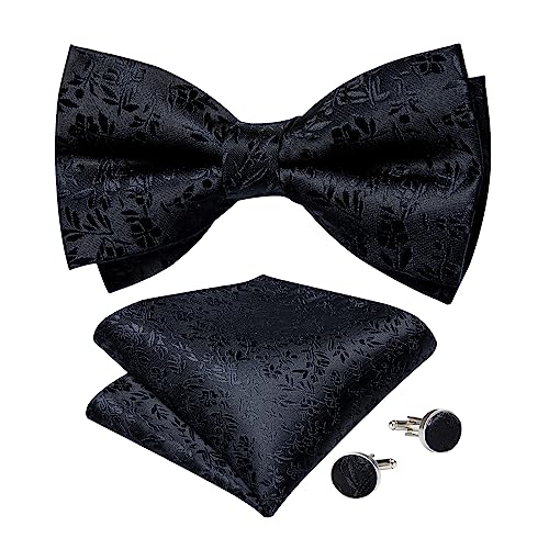 Image of DiBanGu Paisley Pre-Tied Bow Ties for Men Silk Adjustable Bowtie and Pocket Square Cufflinks for Wedding Party