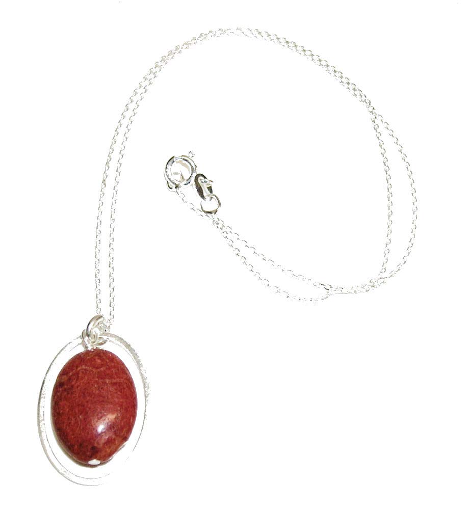 Collana con ciondolo a forma di corallo e argento Sterling, lunghezza totale 42,5 cm, catena modello Forzata, confezione regalo